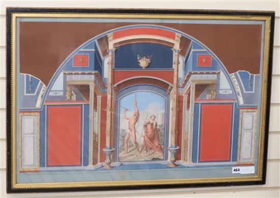 Italian School, coloured engraving, Classical archway with figures 49 x 80cm